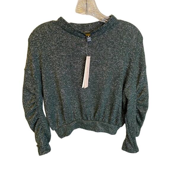 Aqua Sweaters - Aqua Rushed Long Sleeve Metallic‎ Sweater Women's XS Green/Siliver Pullover